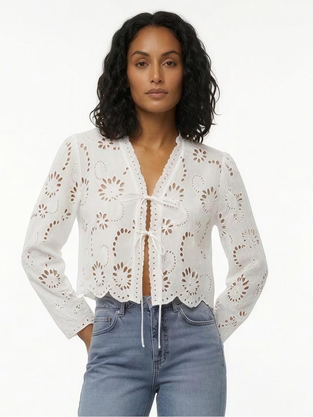 BLENCA White Eyelet Top white Embroidery‎